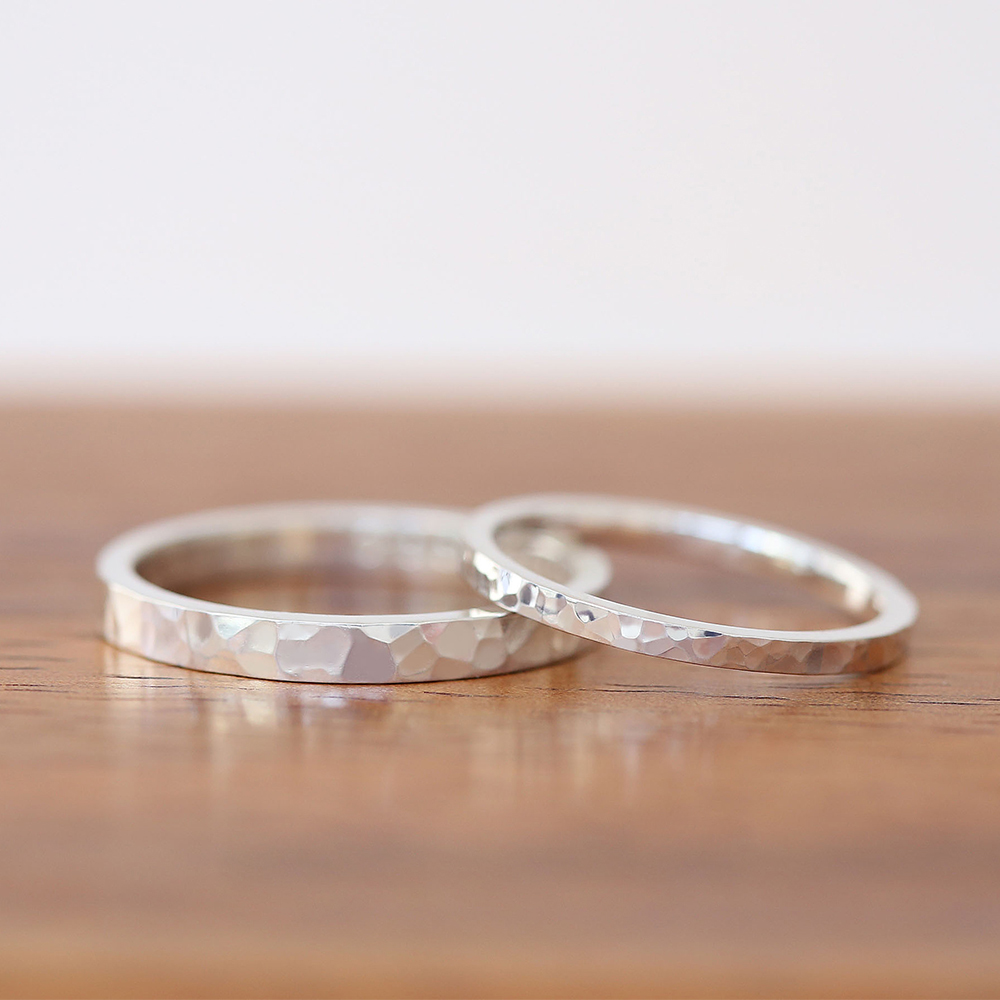 手作り結婚指輪コース　|　フラットタイプ　プラチナ　槌目仕上げ