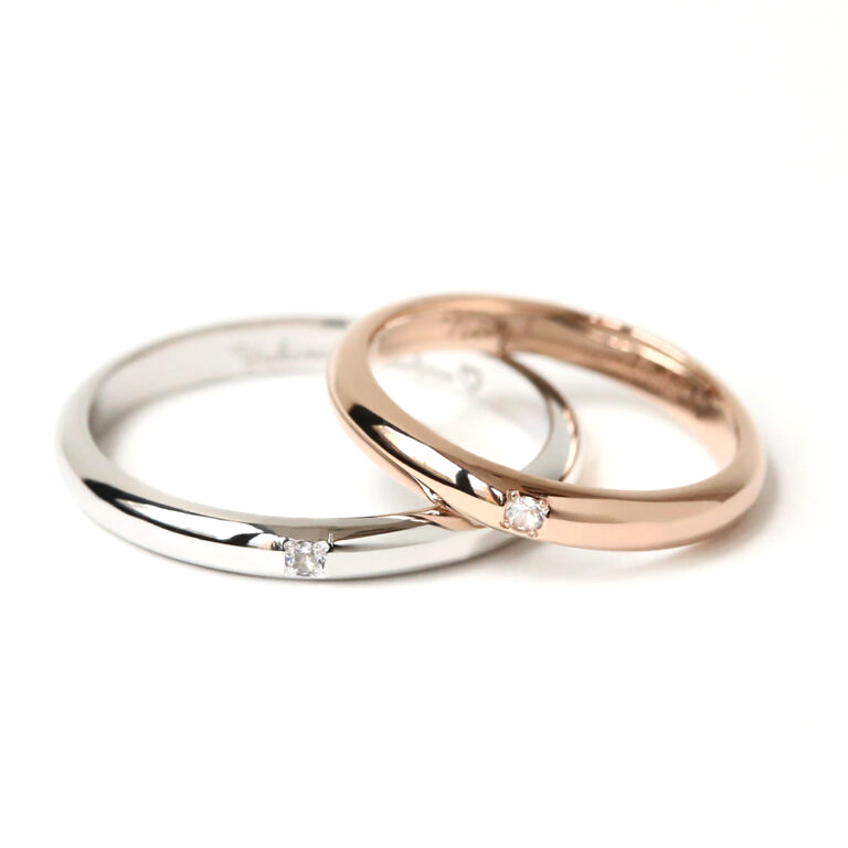 K18ホワイトゴールドとピンクゴールドの手作り結婚指輪