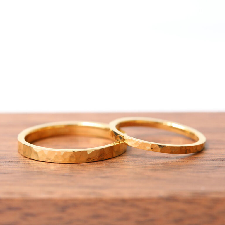 手作り結婚指輪コース　|　フラットタイプ　イエロー　槌目仕上げ
